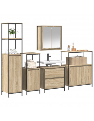 Set di mobili da bagno 5 pezzi in legno ingegnerizzato rovere Sonoma