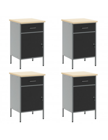 Set da 10 Pezzi di Armadietto da Lavoro e Pannello Perforato Nero in MDF e Metallo