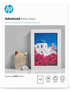 HP Carta fotografica Advanced, lucida, 250 g/m2, 13" x 18" (127 x 178 mm), 25 fogli