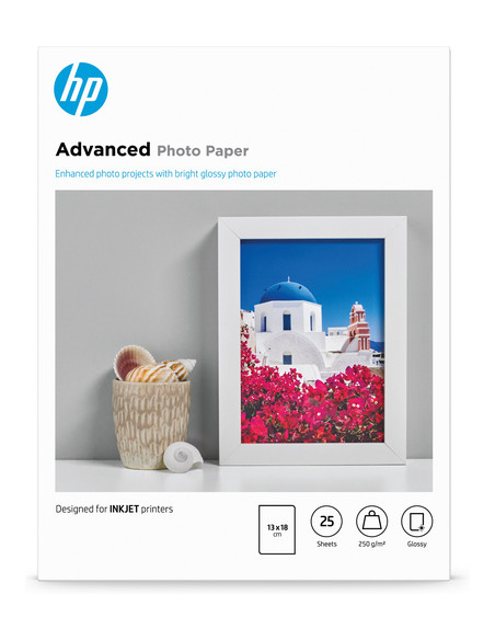 HP Carta fotografica Advanced, lucida, 250 g/m2, 13" x 18" (127 x 178 mm), 25 fogli