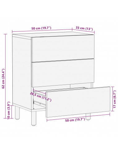 comodino  50x33x62 cm in legno massello di acacia