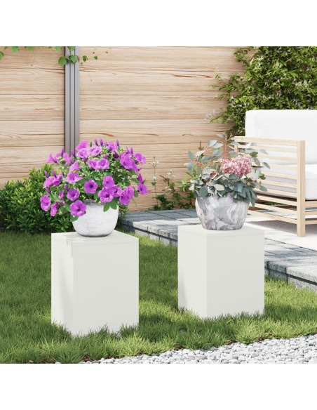 Supporti per Piante da Esterno Pilastro 2 pz Bianco 24x24x35 cm Acciaio