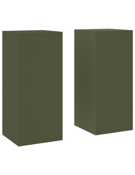 Supporti per Piante da Esterno Pillar 2 pezzi Verde Oliva 24x24x55 cm Acciaio