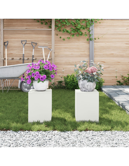 Supporti per Piante da Esterno Pilastro 2 pz Bianco 24x24x35 cm Acciaio