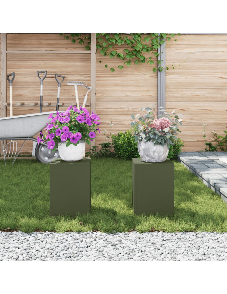 Supporti per Piante da Esterno Colonna 2 pezzi Verde Oliva 24x24x35 cm Acciaio