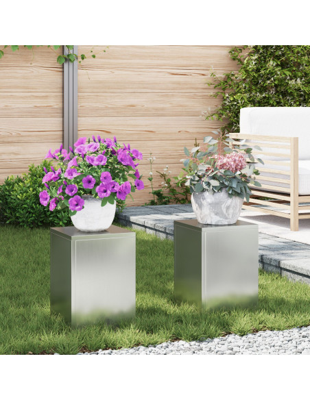 Portavasi da Esterno Colonna 2 pezzi 24x24x35 cm Acciaio Galvanizzato