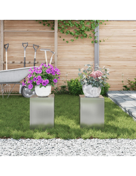 Portavasi da Esterno Colonna 2 pezzi 24x24x35 cm Acciaio Galvanizzato