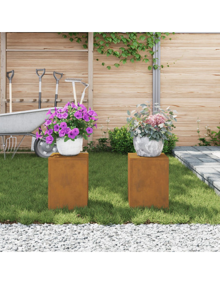 Supporti per Piante da Esterno Pillar 2 pz 24x24x35 cm Acciaio Resistente alle Intemperie