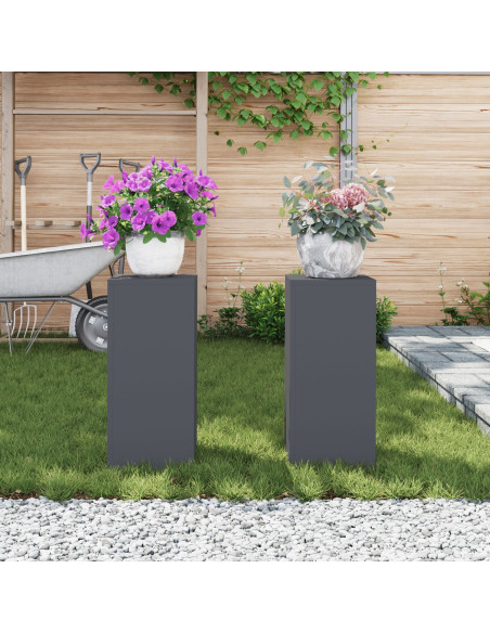 Portavasi da Giardino Pilastro 2 pz Antracite 24x24x55 cm Acciaio