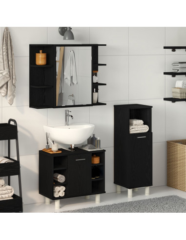 Set di Mobili da Bagno  Set di 3 Rovere Nero Legno Ingegnerizzato