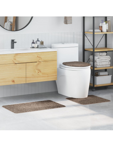 Set di Tappetini da Bagno 3 Pezzi Marrone in Polipropilene Antiscivolo