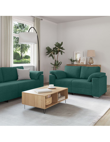 Set divano 2 pezzi con cuscini in tessuto verde scuro