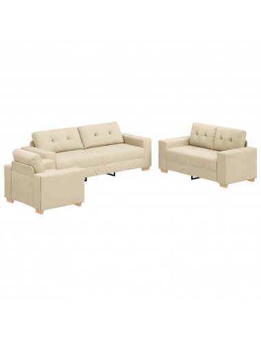 Set Divano 3 Pezzi con Cuscini in Tessuto Crema