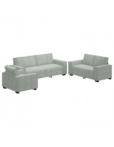 Set Divano 3 Pezzi con Cuscini in Velluto Grigio Chiaro