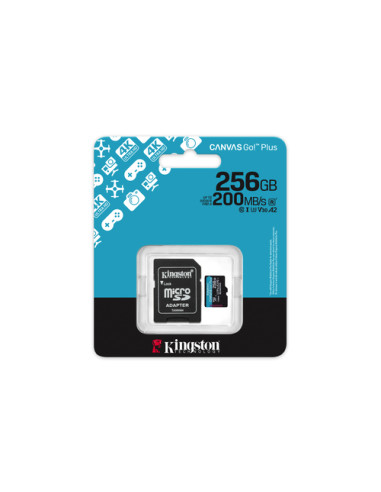 Kingston Technology Scheda microSDXC Canvas Go Plus Gen4 200MB/s A2 U3 V30 da 256 GB + adattatore