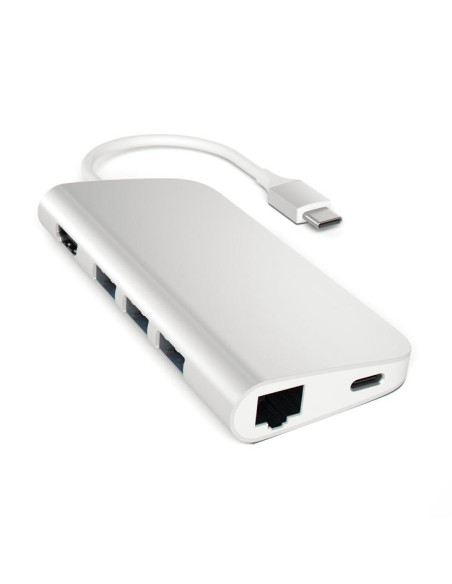 HUB DOCK TYPE C MULTIPORT 4K SILVER GIGABIT-SD-MICROSD-3USB-USBC SATECH