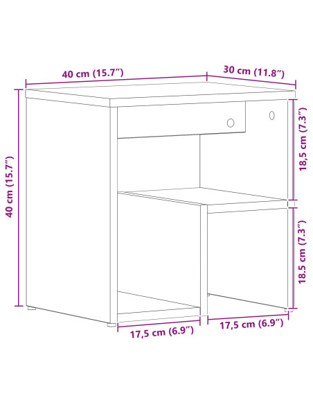 2 Comodini Neri in Rovere 40x30x40 cm in Legno Ingegnerizzato