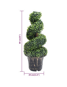 Pianta di Bosso Artificiale a Spirale con Vaso Verde 89 cm