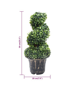 Pianta di Bosso Artificiale a Spirale con Vaso Verde 59 cm