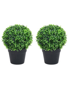 Piante di Bosso Artificiale 2 pz a Sfera con Vaso Verde 37 cm 2