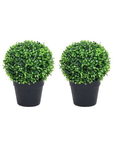 Piante di Bosso Artificiale 2 pz a Sfera con Vaso Verde 37 cm