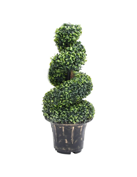 Pianta di Bosso Artificiale a Spirale con Vaso Verde 89 cm