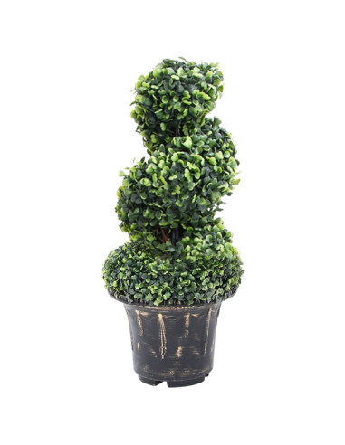 Pianta di Bosso Artificiale a Spirale con Vaso Verde 59 cm