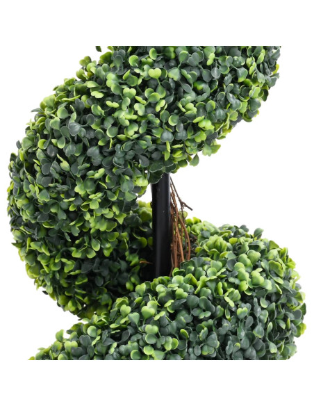 Pianta di Bosso Artificiale a Spirale con Vaso Verde 59 cm