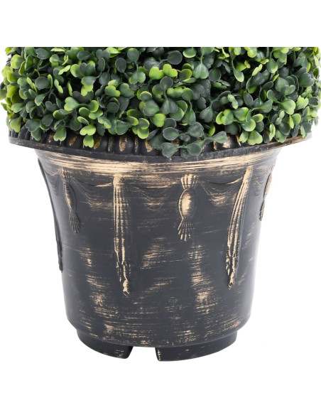 Pianta di Bosso Artificiale a Spirale con Vaso Verde 59 cm