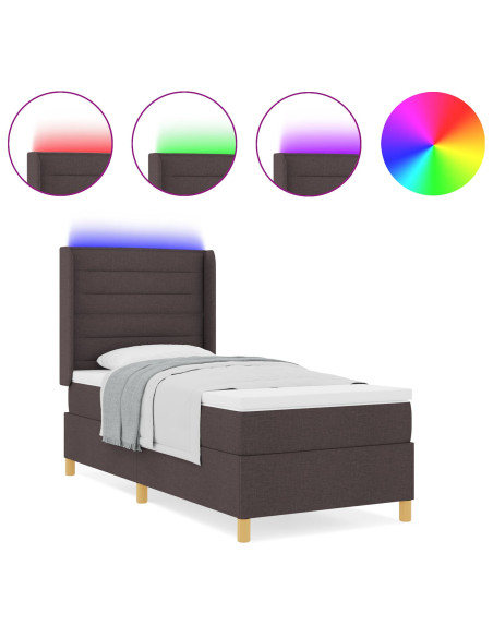 Letto Box Spring  con Materasso & LED Marrone Scuro 90x200 cm Tessuto