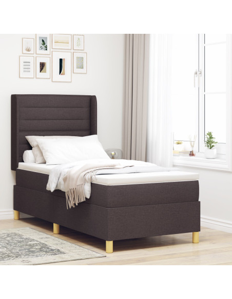Letto Box Spring  con Materasso & LED Marrone Scuro 90x200 cm Tessuto