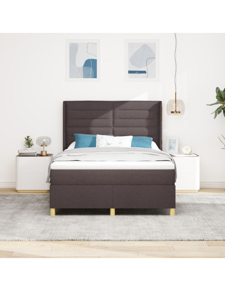Letto a Molle con Materasso e LED Marrone Scuro 140x200 cm Tessuto