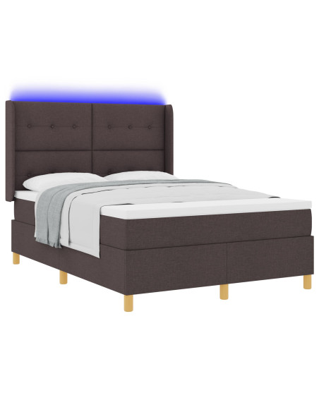 Letto Box Spring con Materasso & LED Marrone Scuro 140x190 cm Tessuto