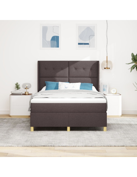 Letto Box Spring con Materasso & LED Marrone Scuro 140x190 cm Tessuto