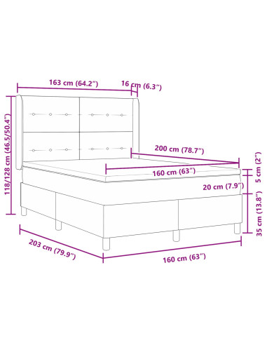 Letto a molle con materasso Crema 140 x 200 cm Tessuto
