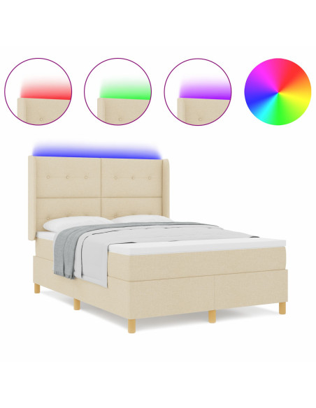 Letto con Reticolo e Materasso & LED Crema 160x200 cm Tessuto