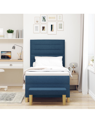 Letto a molle con materasso Blu 90 x 200 cm Tessuto