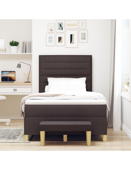 Struttura Letto con Materasso Set di 2 Marrone Scuro Tessuto