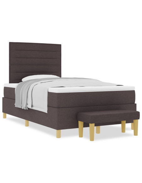 Struttura Letto con Materasso Set di 2 Marrone Scuro Tessuto