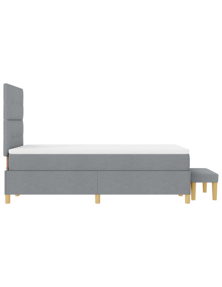 Letto Box Spring con Materasso e Panchetta Grigio Chiaro 120x200 cm Tessuto