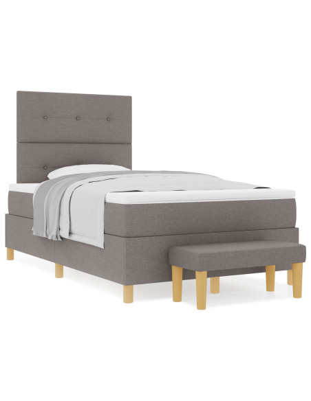 Letto Box Spring  con Materasso e Panchina Tortora 120x200 cm in Tessuto
