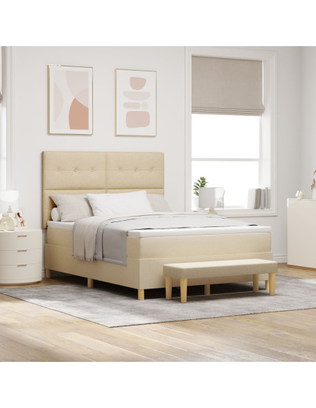 Letto Box Spring  con Materasso e Panchina Crema 140x190 cm Tessuto