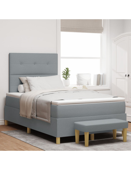 Letto Box Spring con Materasso e Panchetta Grigio Chiaro 120x200 cm Tessuto