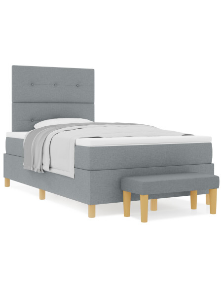 Letto Box Spring con Materasso e Panchetta Grigio Chiaro 120x200 cm Tessuto