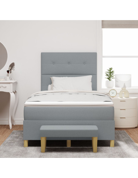 Letto Box Spring con Materasso e Panchetta Grigio Chiaro 120x200 cm Tessuto
