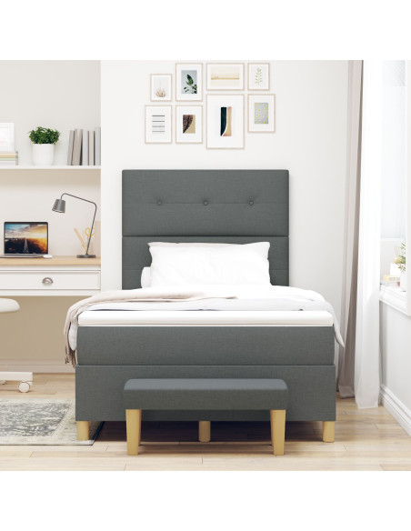 letto a box spring  con materasso e panchina grigio scuro 120x200 cm in tessuto