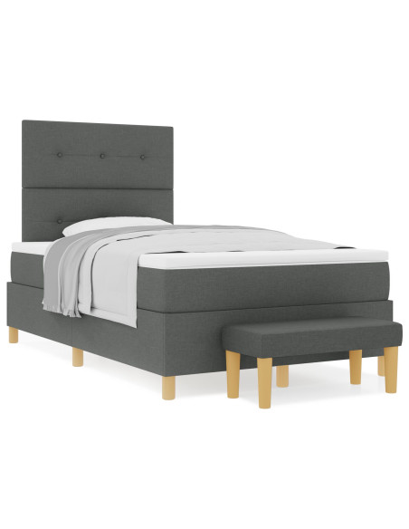 letto a box spring  con materasso e panchina grigio scuro 120x200 cm in tessuto