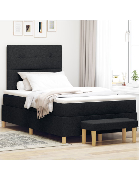 Letto a molle con materasso e panca nera 120x200 cm in tessuto
