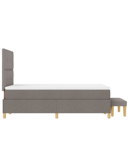 Letto Box Spring  con Materasso e Panchina Tortora 120x200 cm in Tessuto