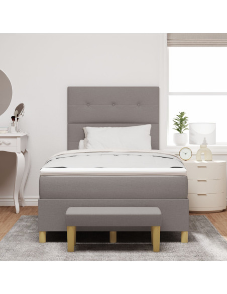 Letto Box Spring  con Materasso e Panchina Tortora 120x200 cm in Tessuto
